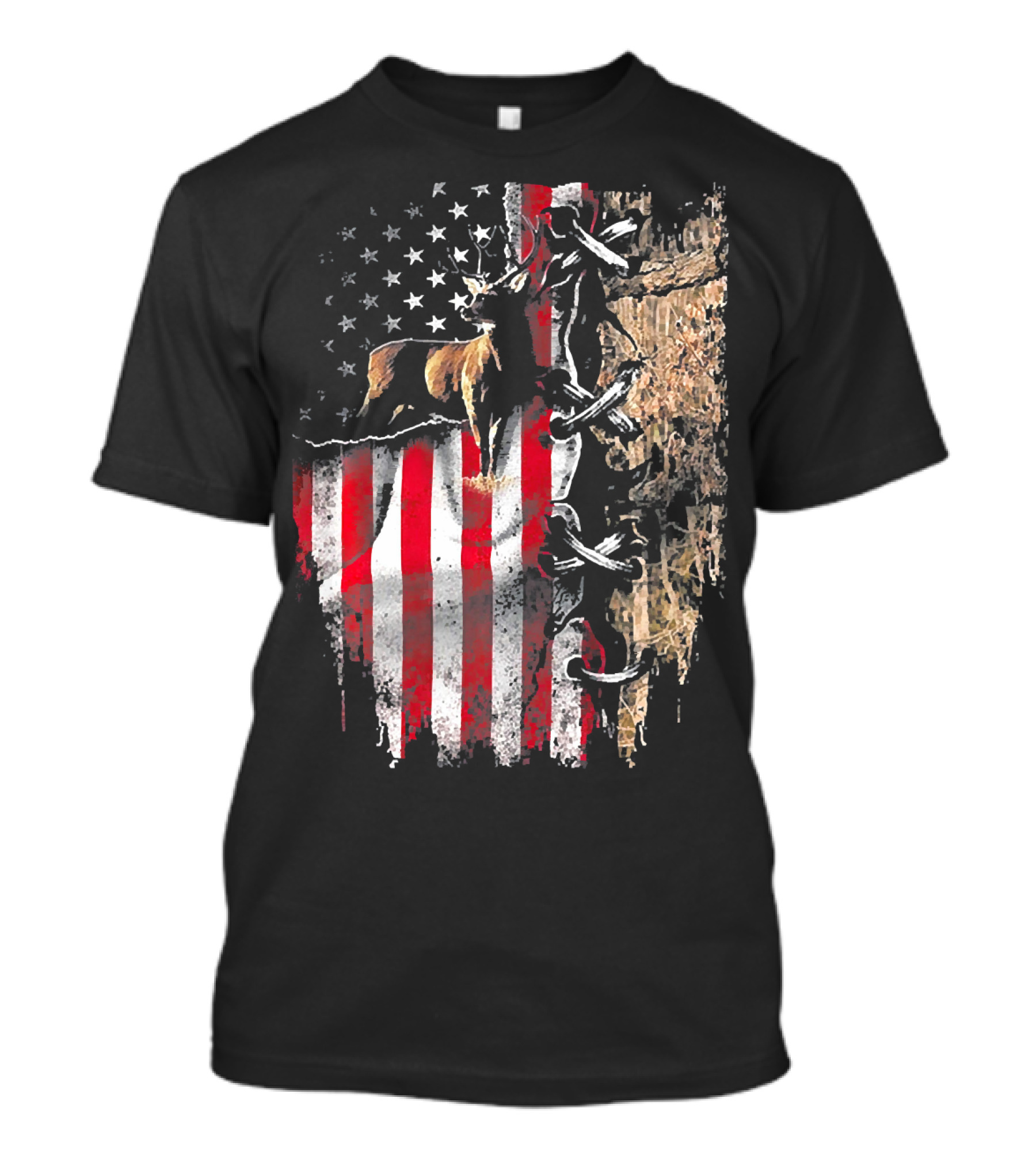 Deer Hunting Patriotic America Flag Love T-Shirt