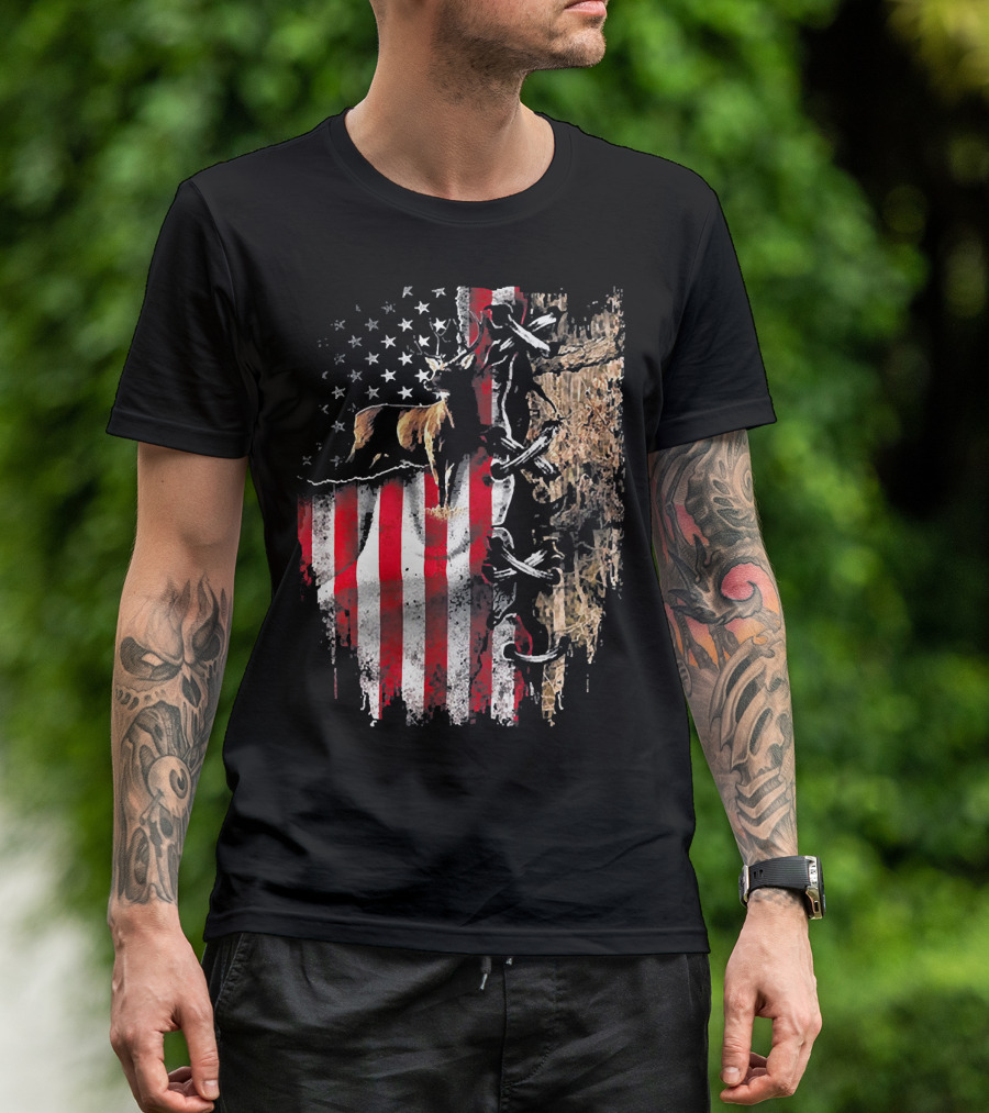 Deer Hunting Patriotic America Flag Love T-Shirt