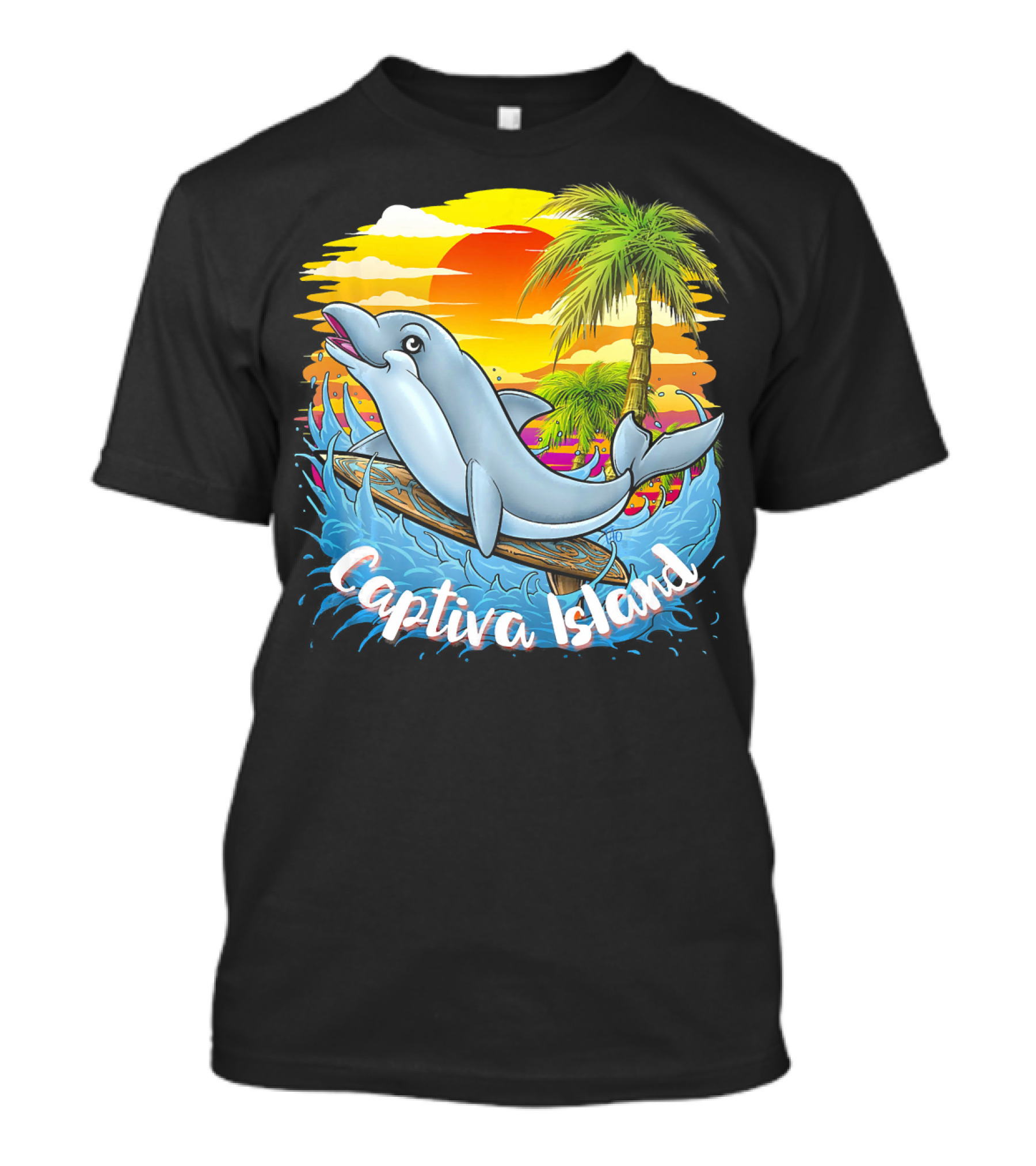 Captiva Island Florida Spring Dolphin Palm Sunset Ocean Scene T-Shirt