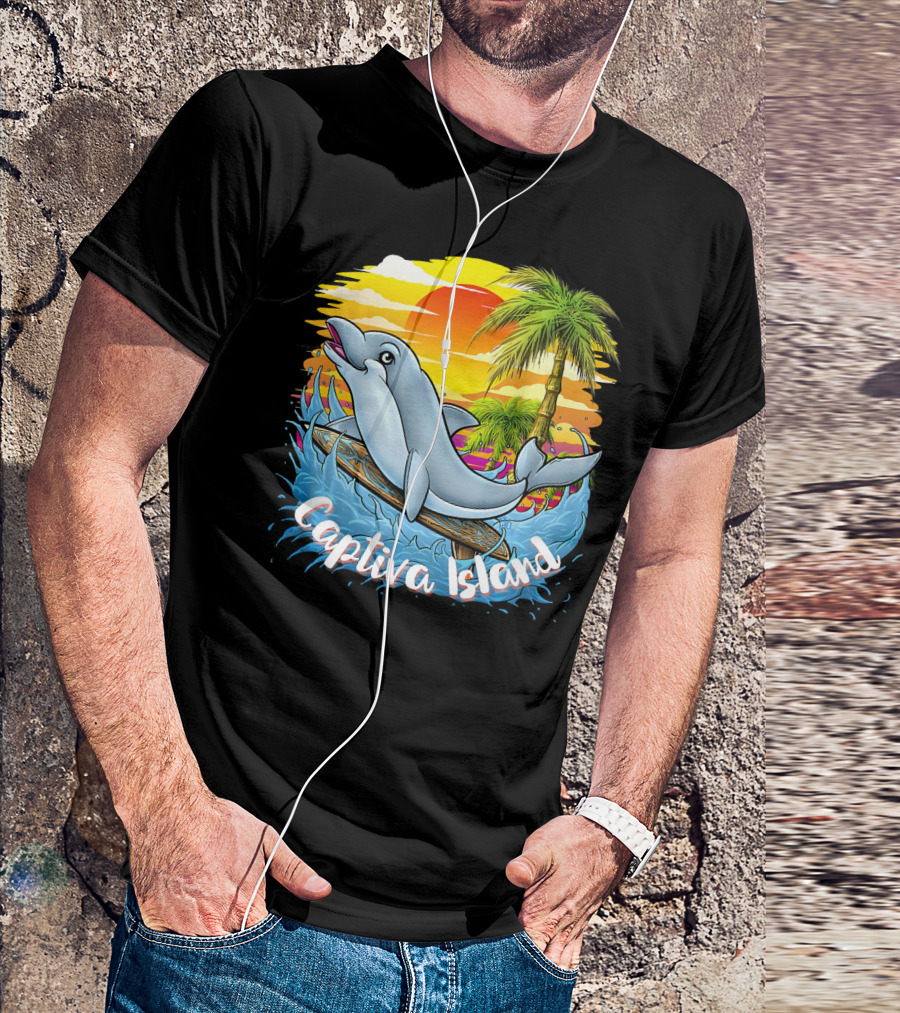 Captiva Island Florida Spring Dolphin Palm Sunset Ocean Scene T-Shirt
