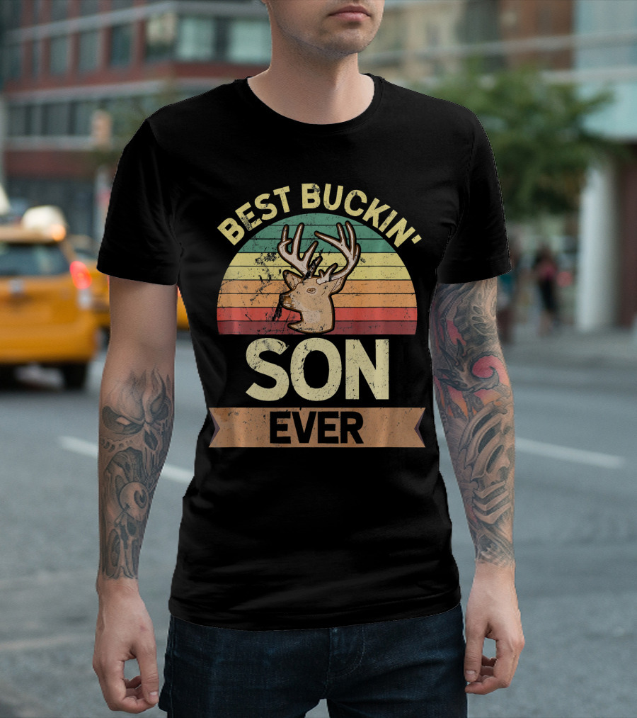 Best Buckin' Son Ever Deer Vintage Retro Sunset T-Shirt