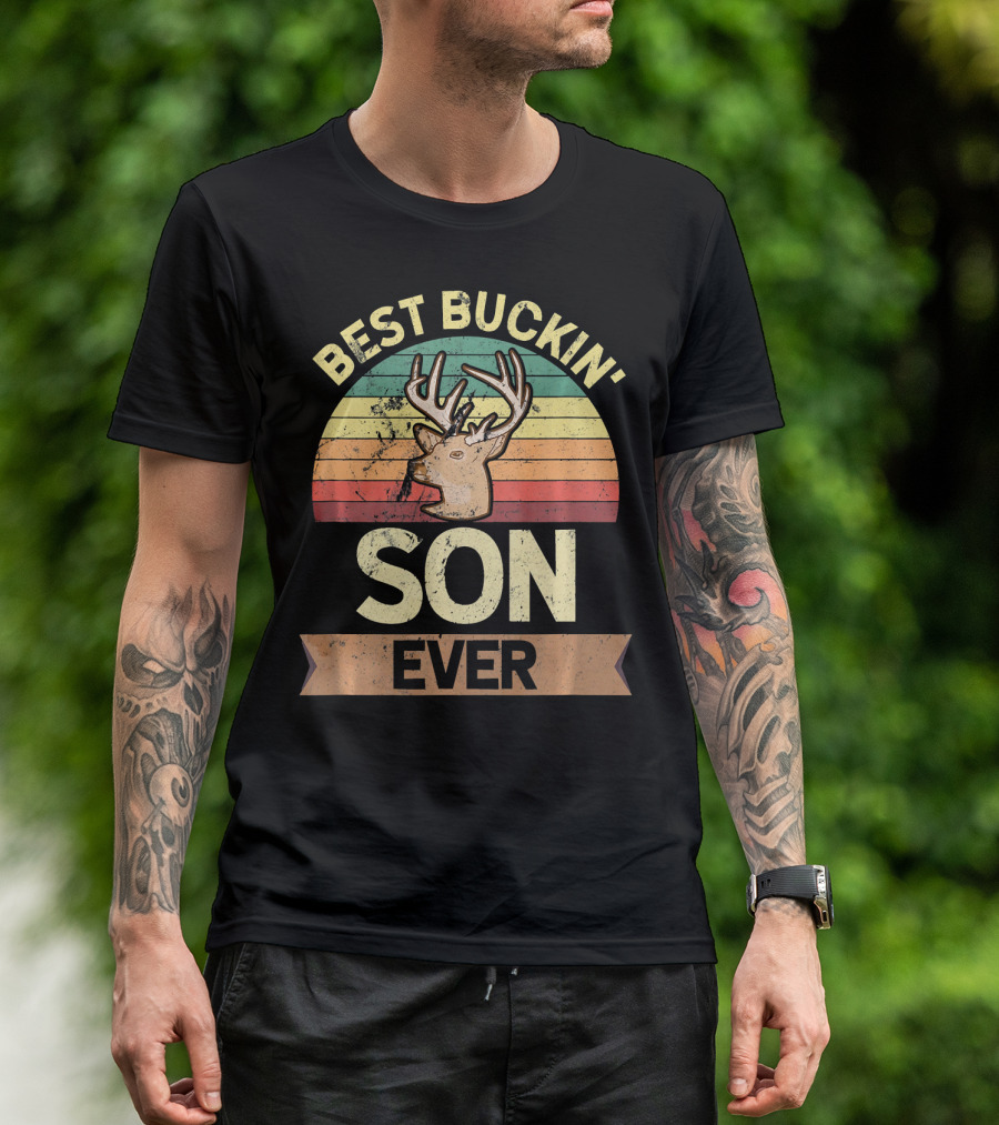 Best Buckin' Son Ever Deer Vintage Retro Sunset T-Shirt