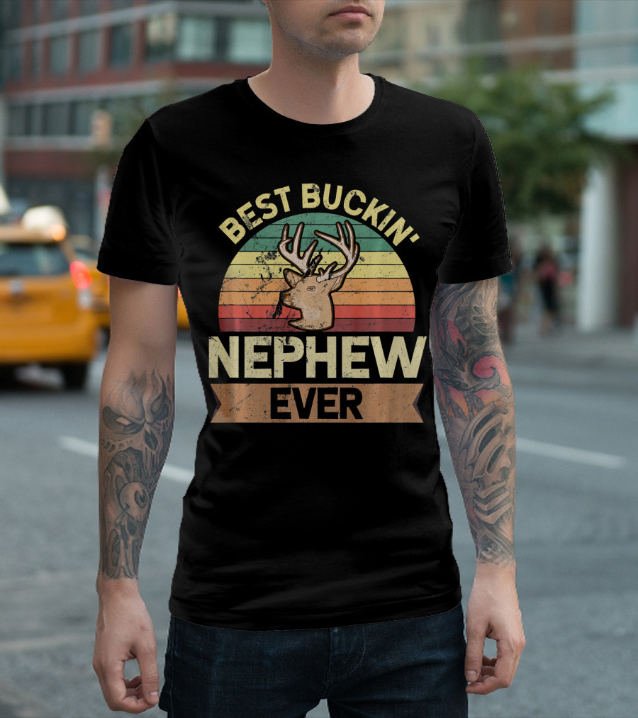 Best Buckin' Nephew Ever Deer Hunter Retro Stripes T-Shirt