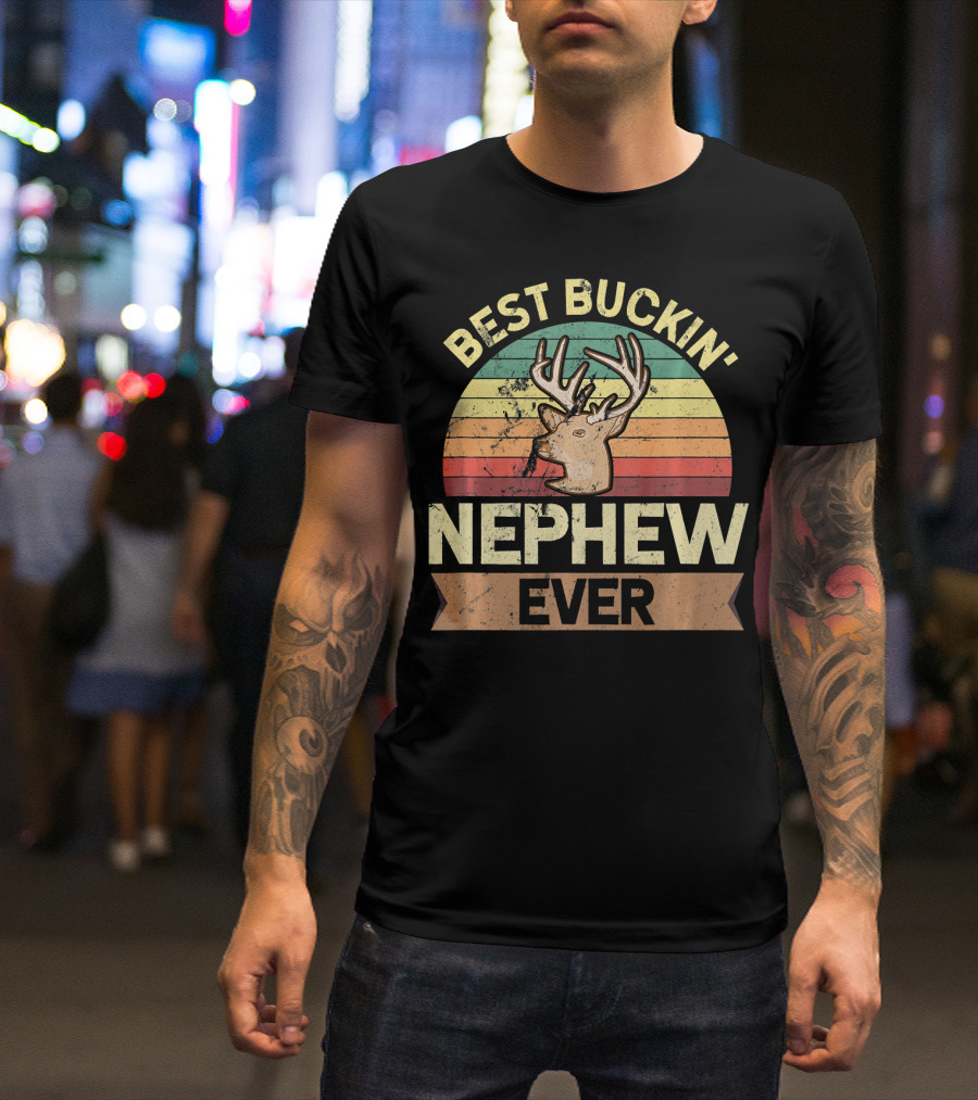 Best Buckin' Nephew Ever Deer Hunter Retro Stripes T-Shirt