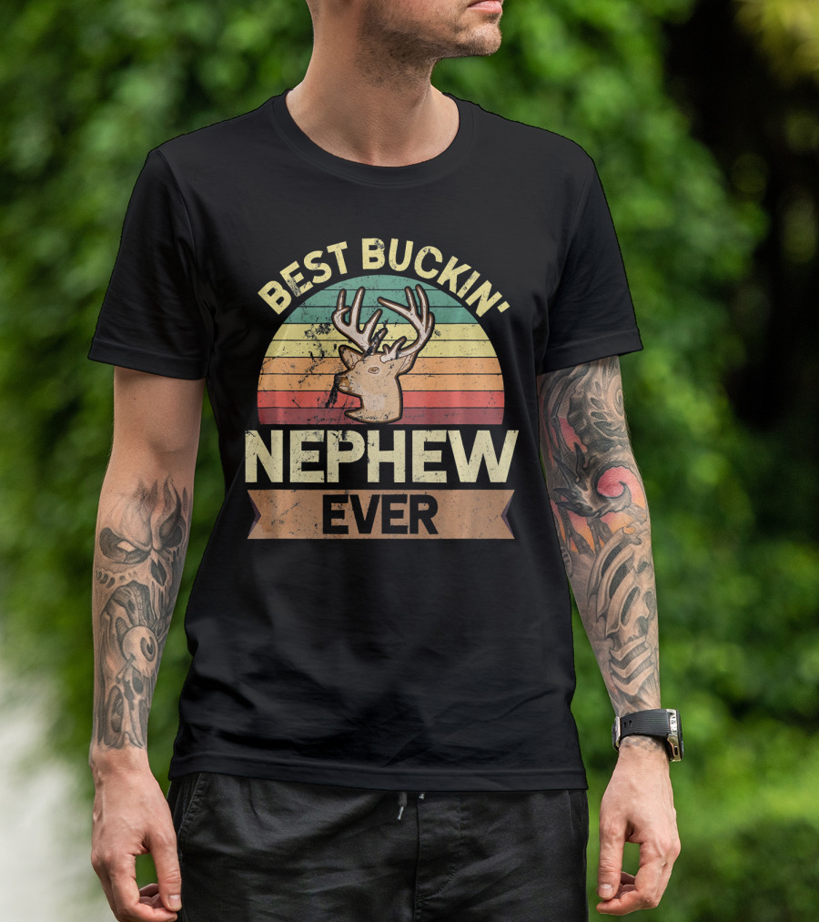 Best Buckin' Nephew Ever Deer Hunter Retro Stripes T-Shirt
