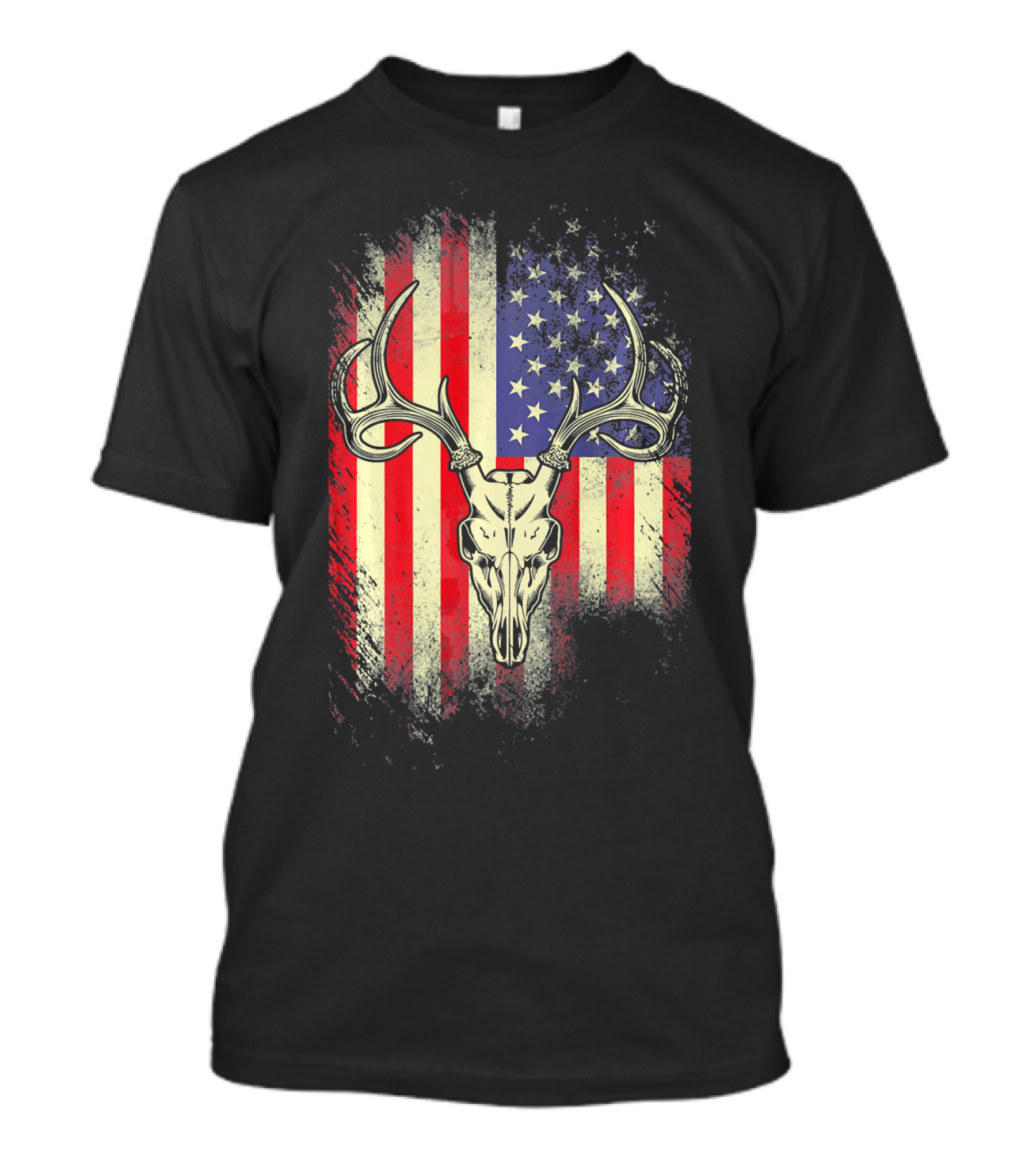 American Flag Deer Skull Stars And Stripes Patriotic Deer T-Shirt