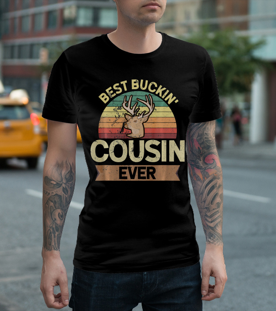 Best Buckin' Cousin Ever Deer Hunter Retro Sunset T-Shirt