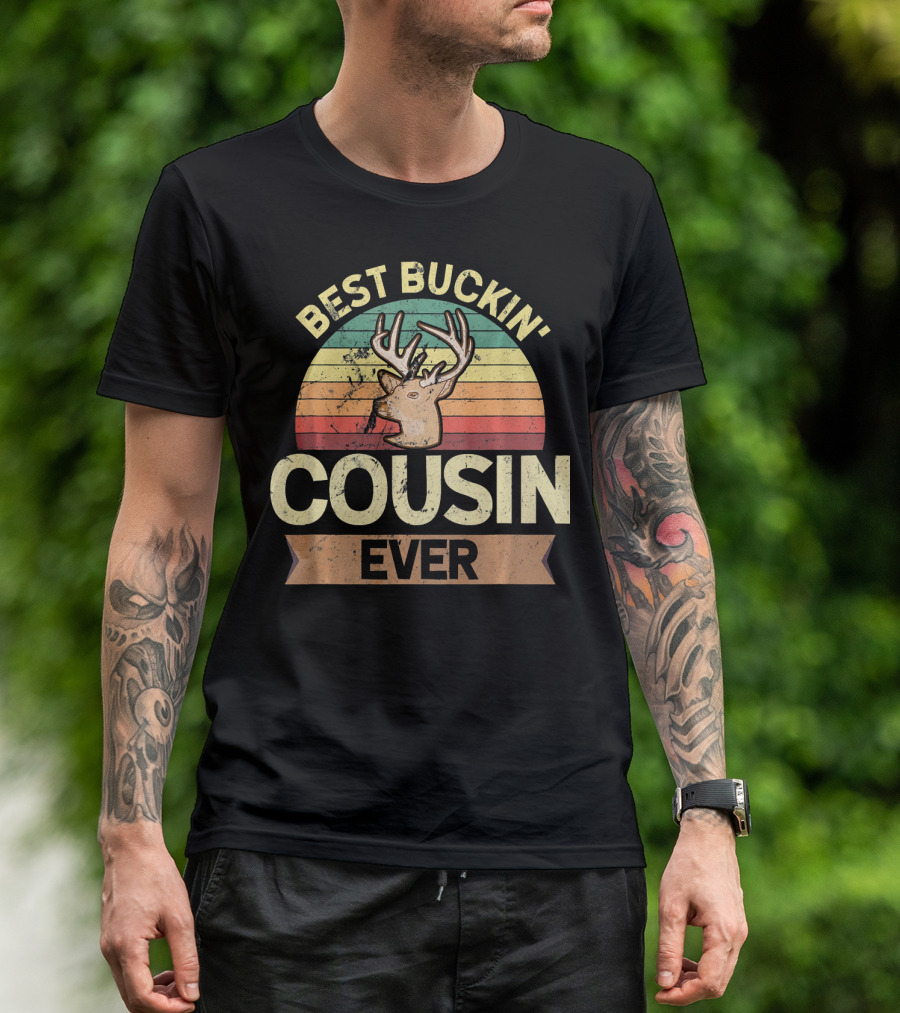 Best Buckin' Cousin Ever Deer Hunter Retro Sunset T-Shirt