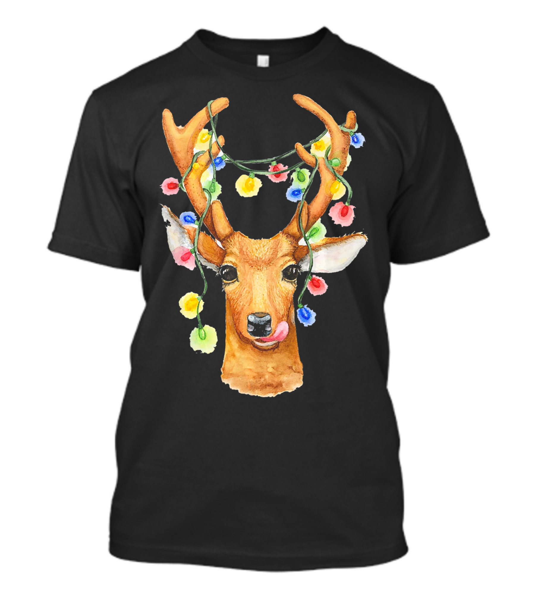 Deer Reindeer Christmas Light Humor String Multicolor Holiday Antlers T-Shirt