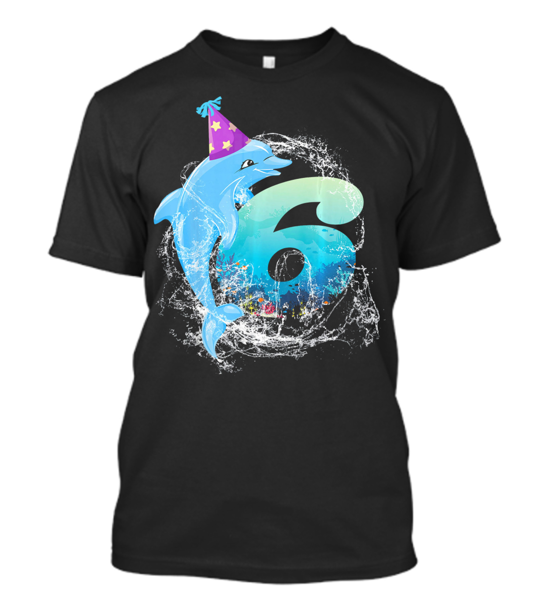 6 Years Old 6th Bday Cute Dolphin Party Hat Splash T-Shirt