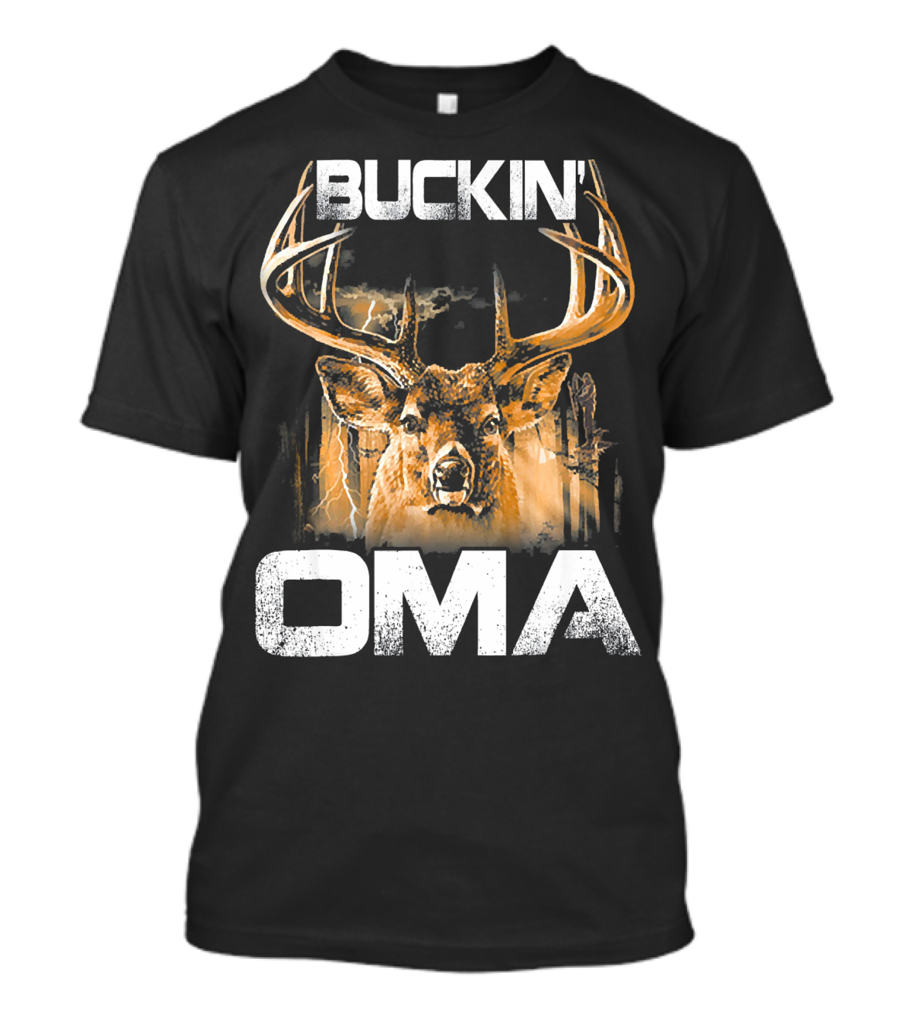 Buckin Oma Deer Hunting Bucking Stag Antlers And Lightning T-Shirt