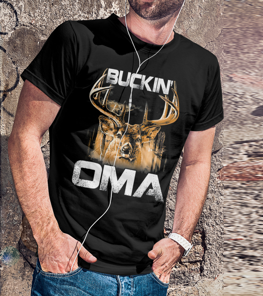 Buckin Oma Deer Hunting Bucking Stag Antlers And Lightning T-Shirt