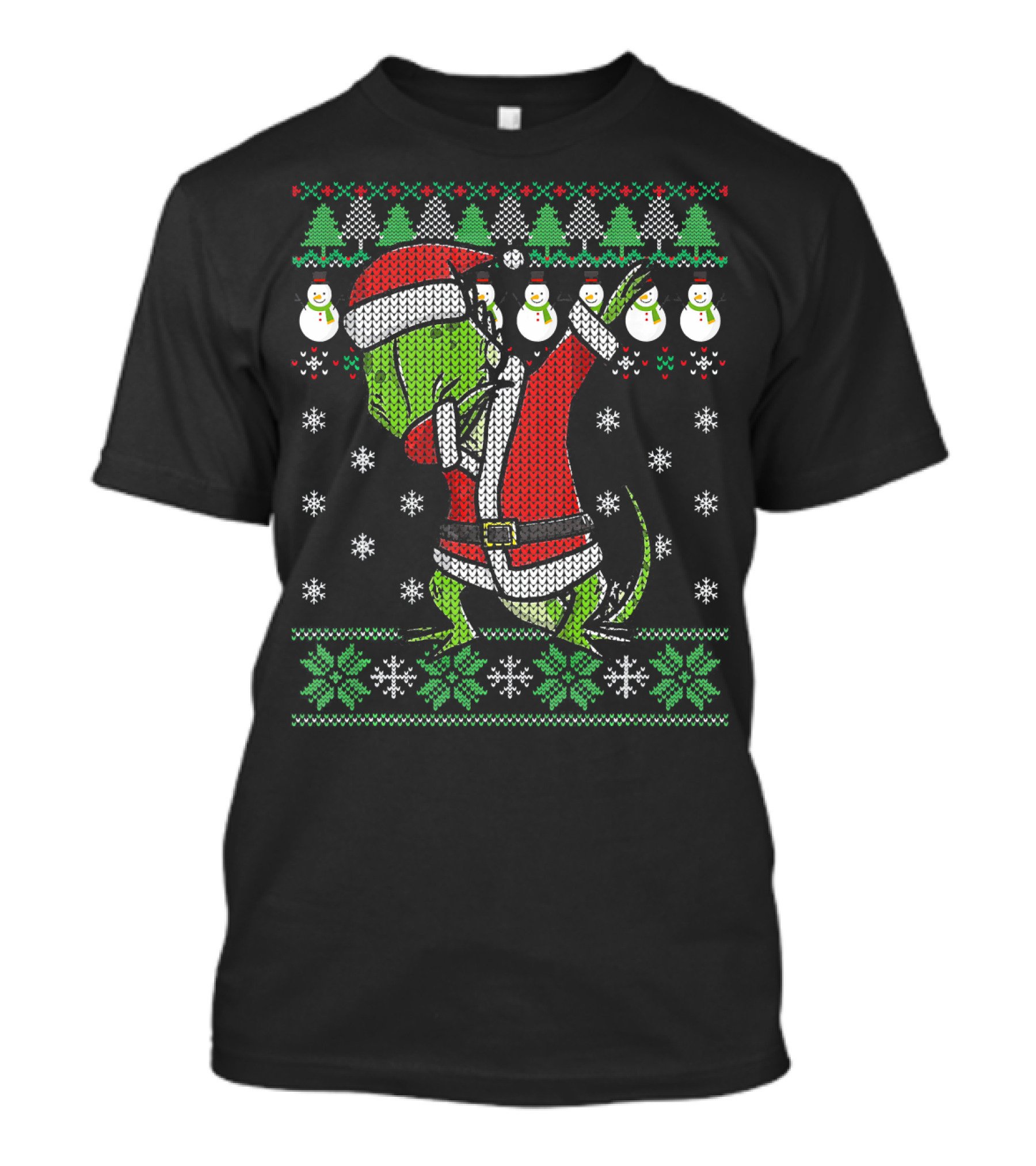 Christmas Dabbing Iguana Santa Claus Ugly Sweater Snowmen Trees T-Shirt