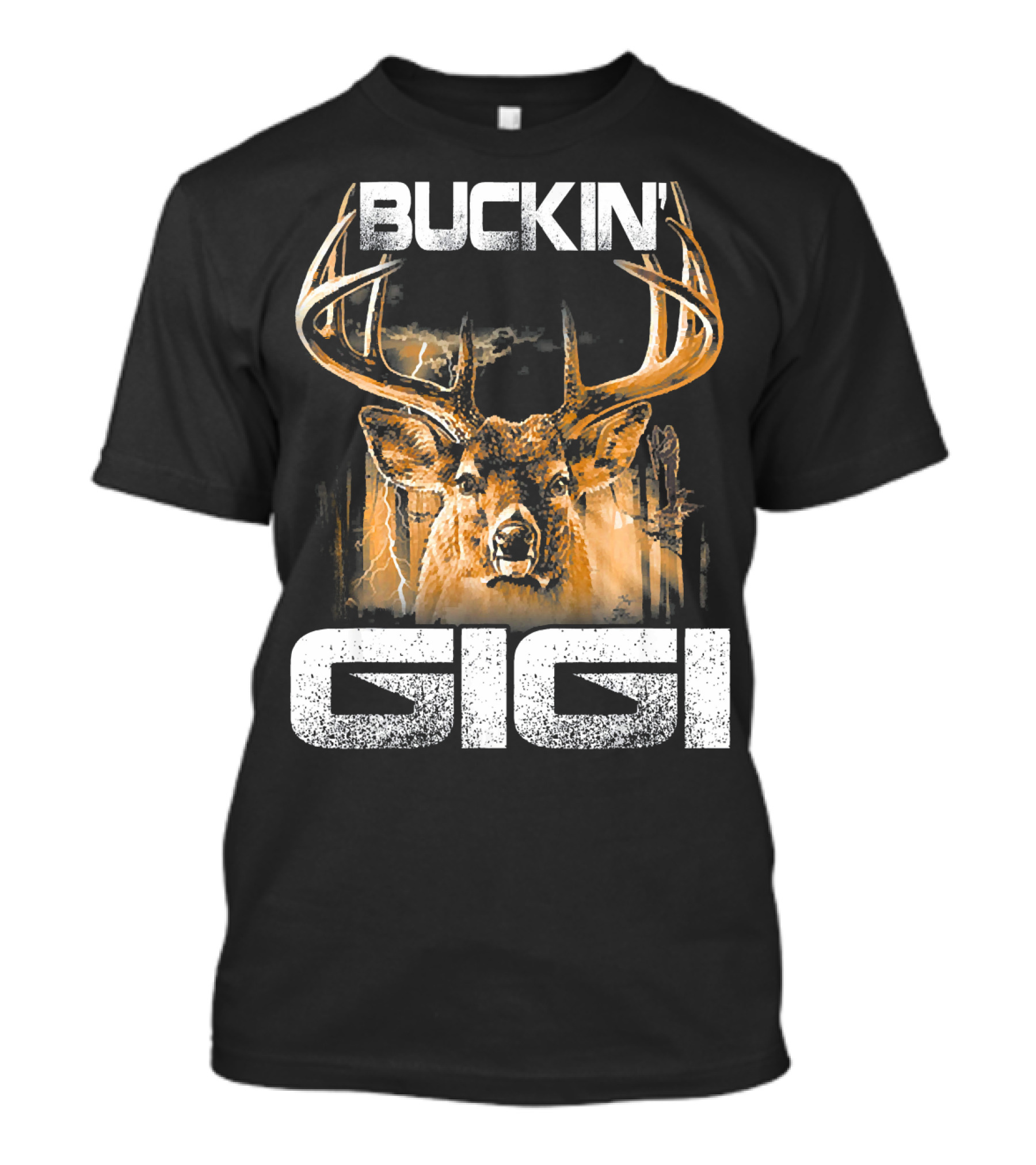 Buckin Gigi Majestic Deer With Antlers In Lightning Storm T-Shirt