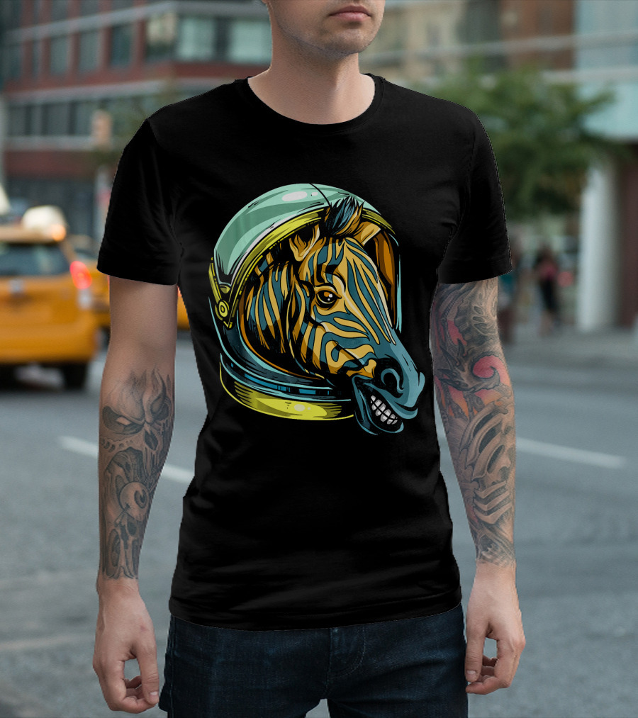 Crazy Space Zebra Astronaut Helmet Headshot T-Shirt