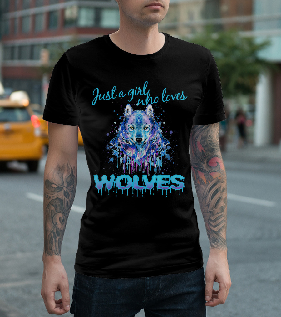 Just a Girl Who Loves Wolves with Colorful Wolf T-Shirt