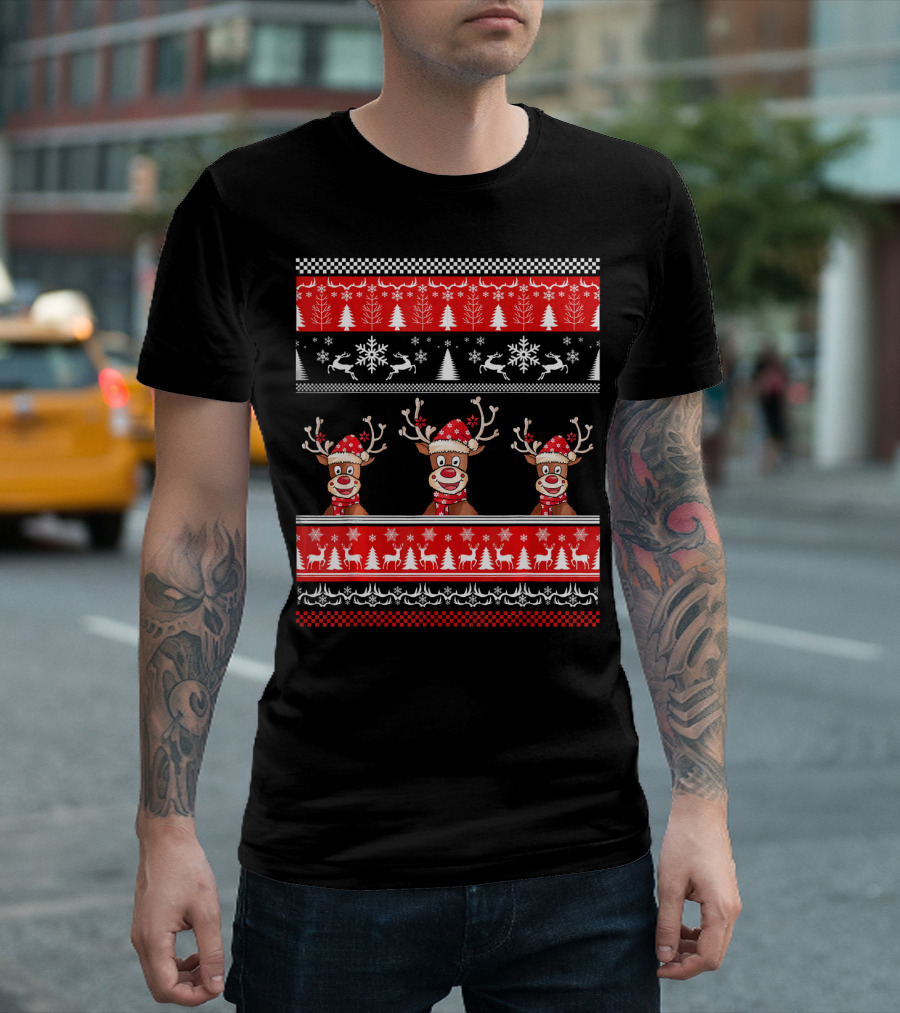 Funny Reindeer Santa Hat Christmas Costume T-Shirt