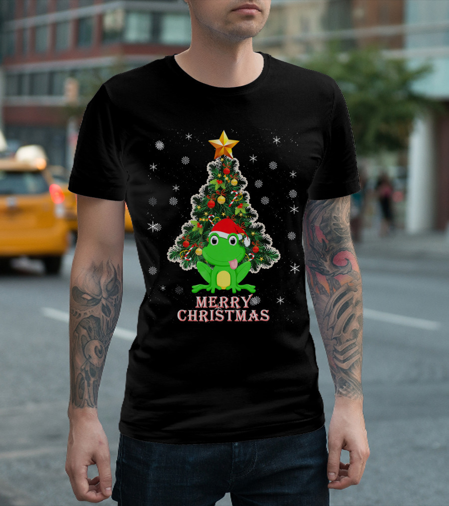 Merry Christmas Cute Xmas Frog Tree T-Shirt
