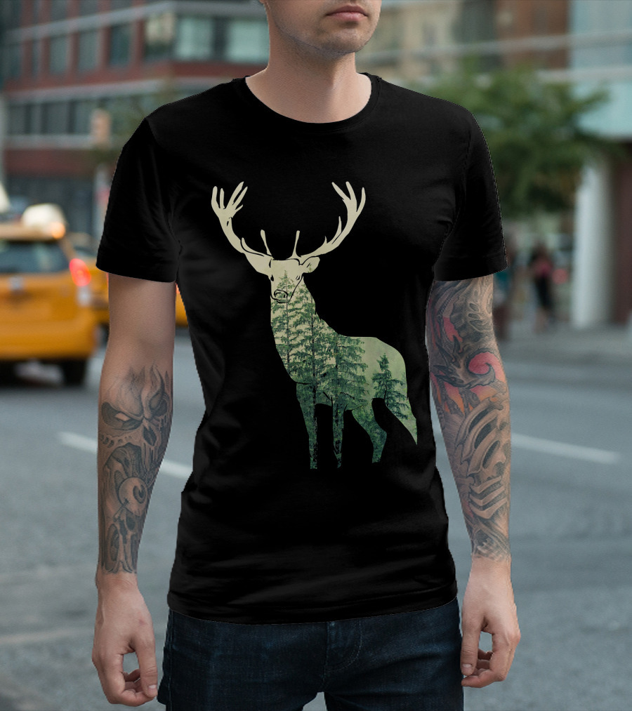 Deer Forest Double Exposure T-Shirt