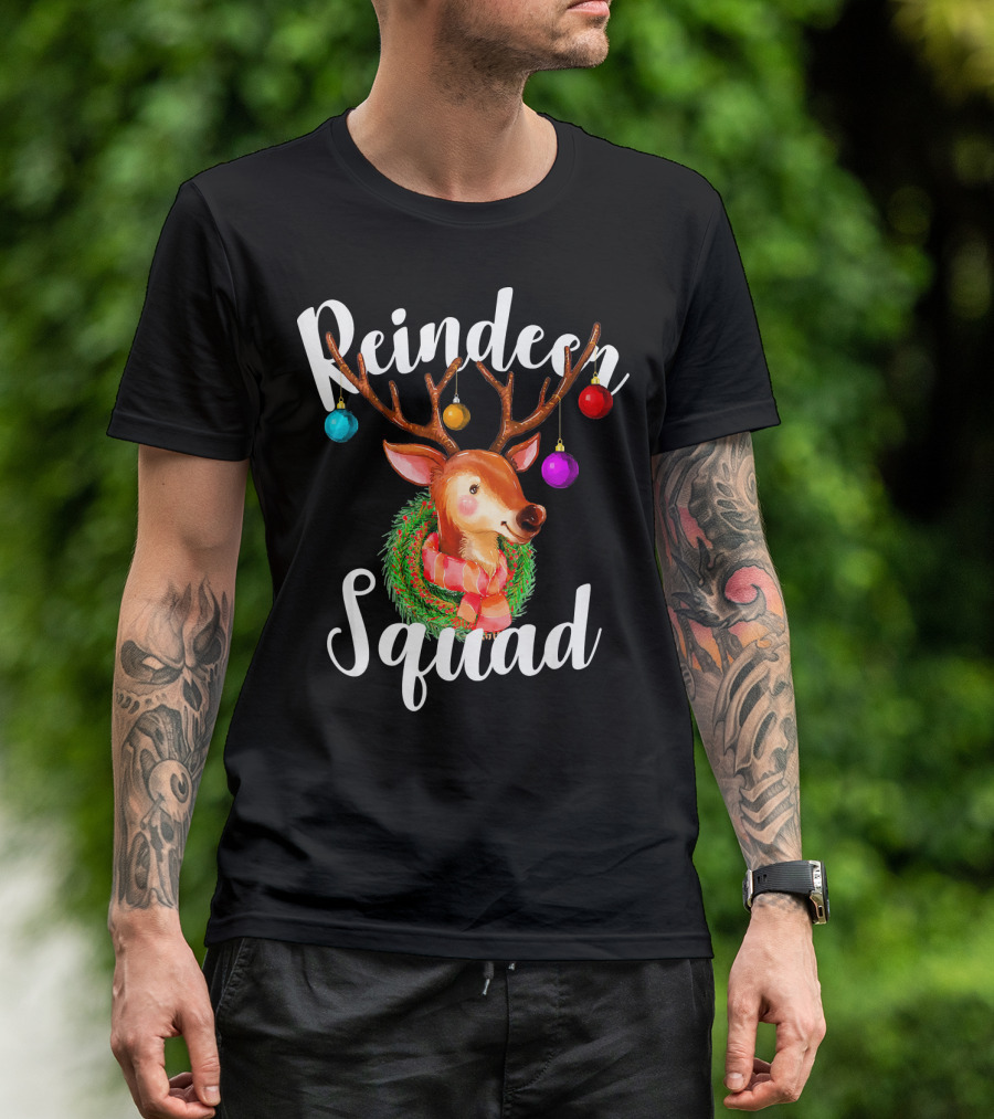 Reindeer Squad Christmas Deer With Holiday Ornaments T-Shirt