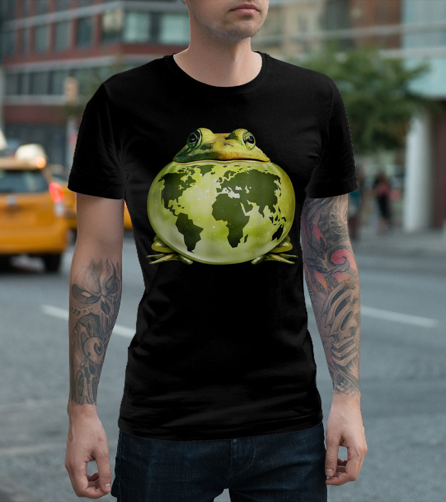 Clean Planet Save The Earth World Map Frog T-Shirt