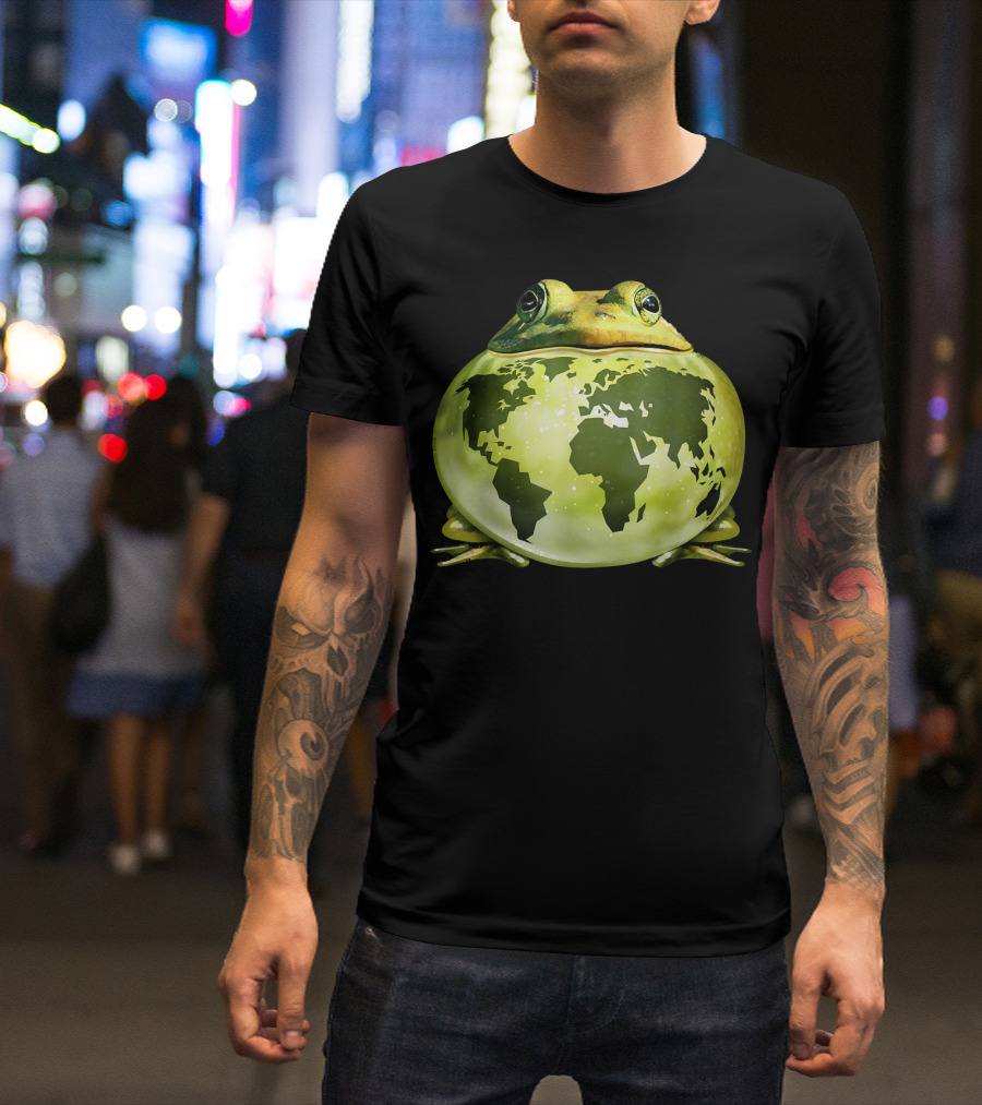 Clean Planet Save The Earth World Map Frog T-Shirt