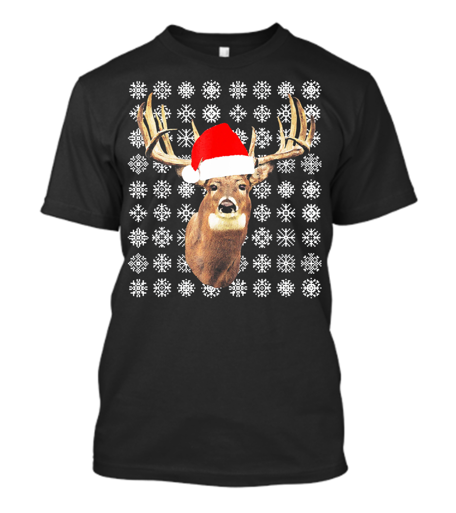 Santa Hat Reindeer With Snowflake T-Shirt