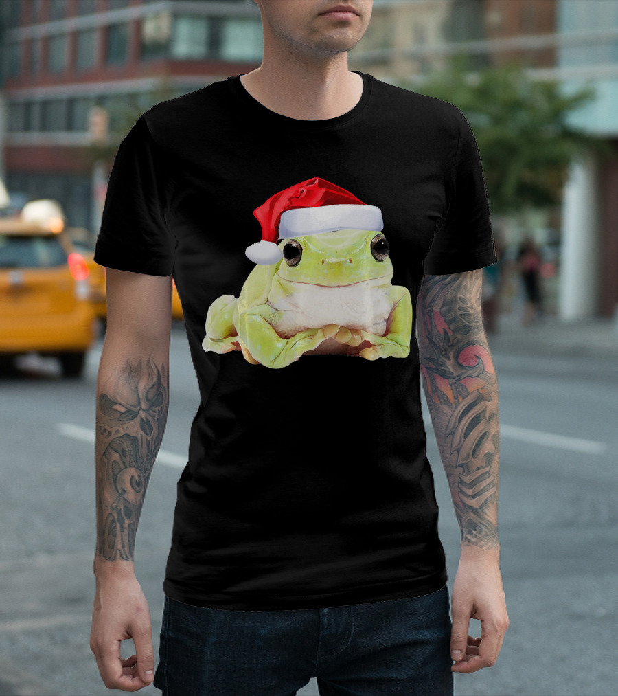 Cute Tree Frog Wearing Santa Hat Fun Image T-Shirt
