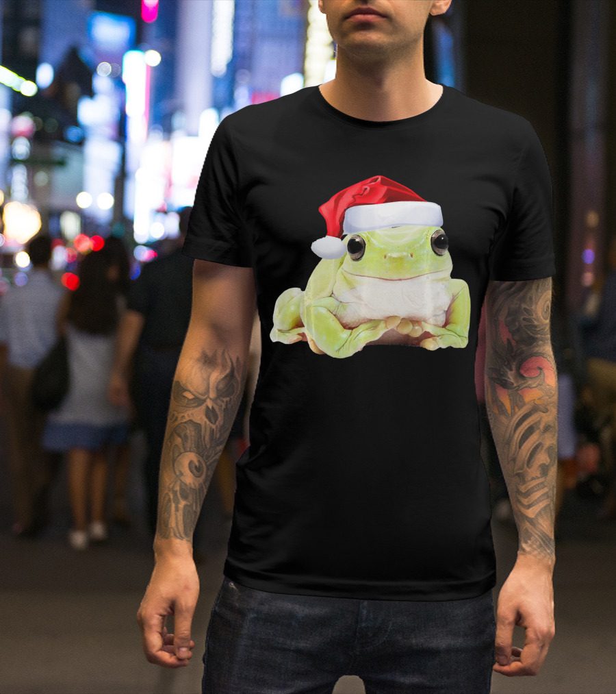 Cute Tree Frog Wearing Santa Hat Fun Image T-Shirt