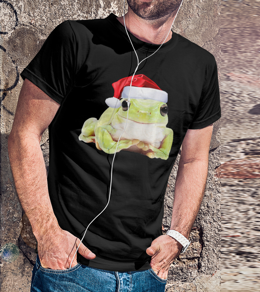 Cute Tree Frog Wearing Santa Hat Fun Image T-Shirt