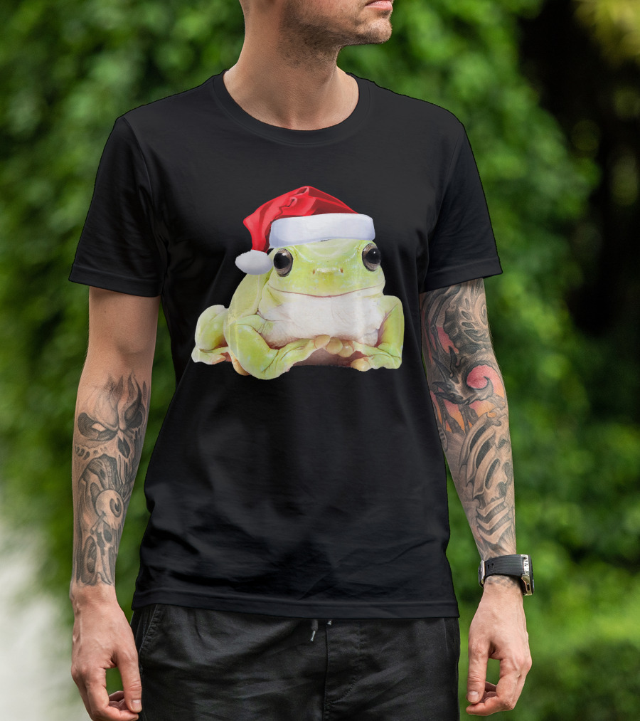 Cute Tree Frog Wearing Santa Hat Fun Image T-Shirt
