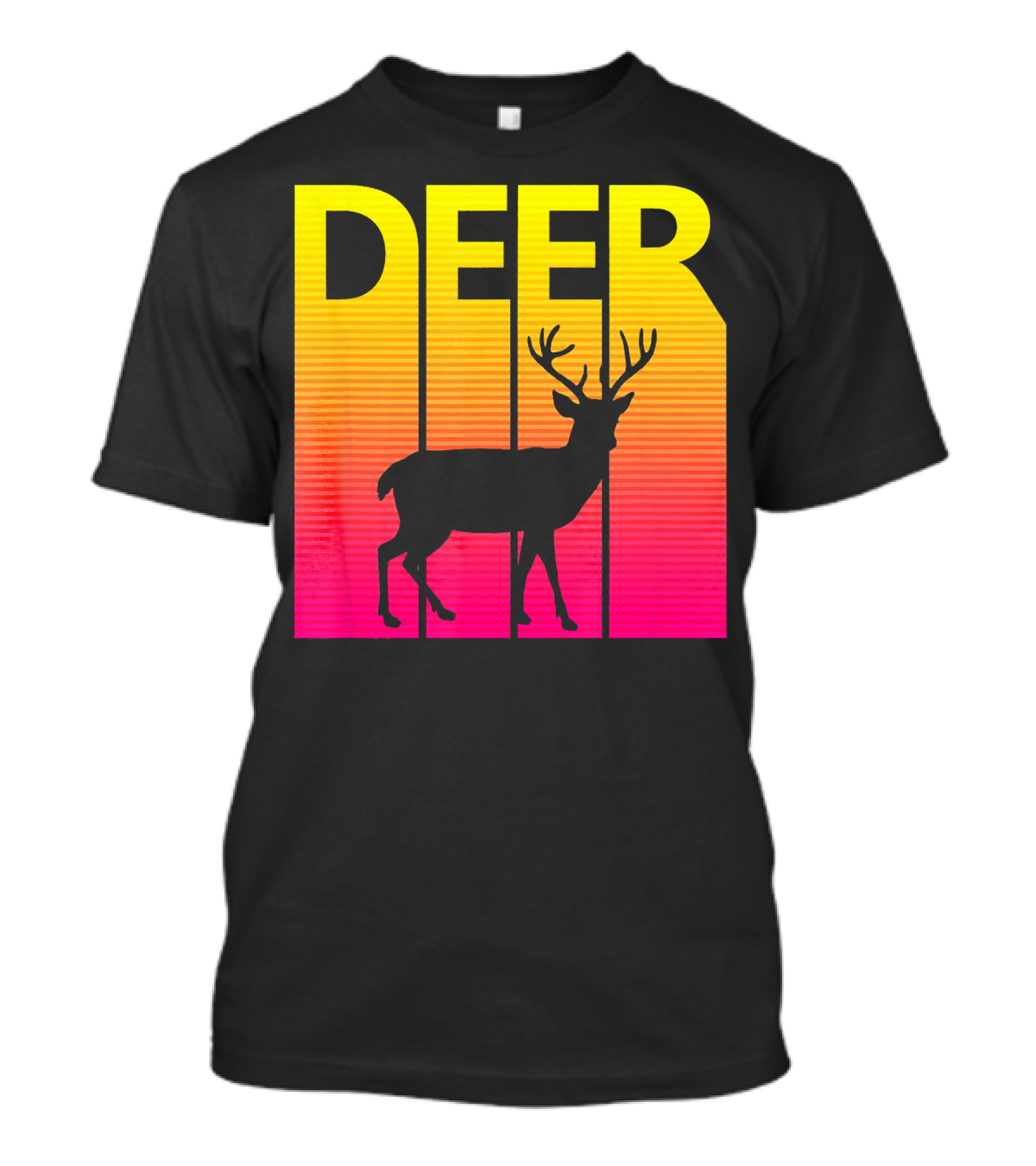 1980s Retro Deer Animal Lover Silhouette Neon Stripes T-Shirt