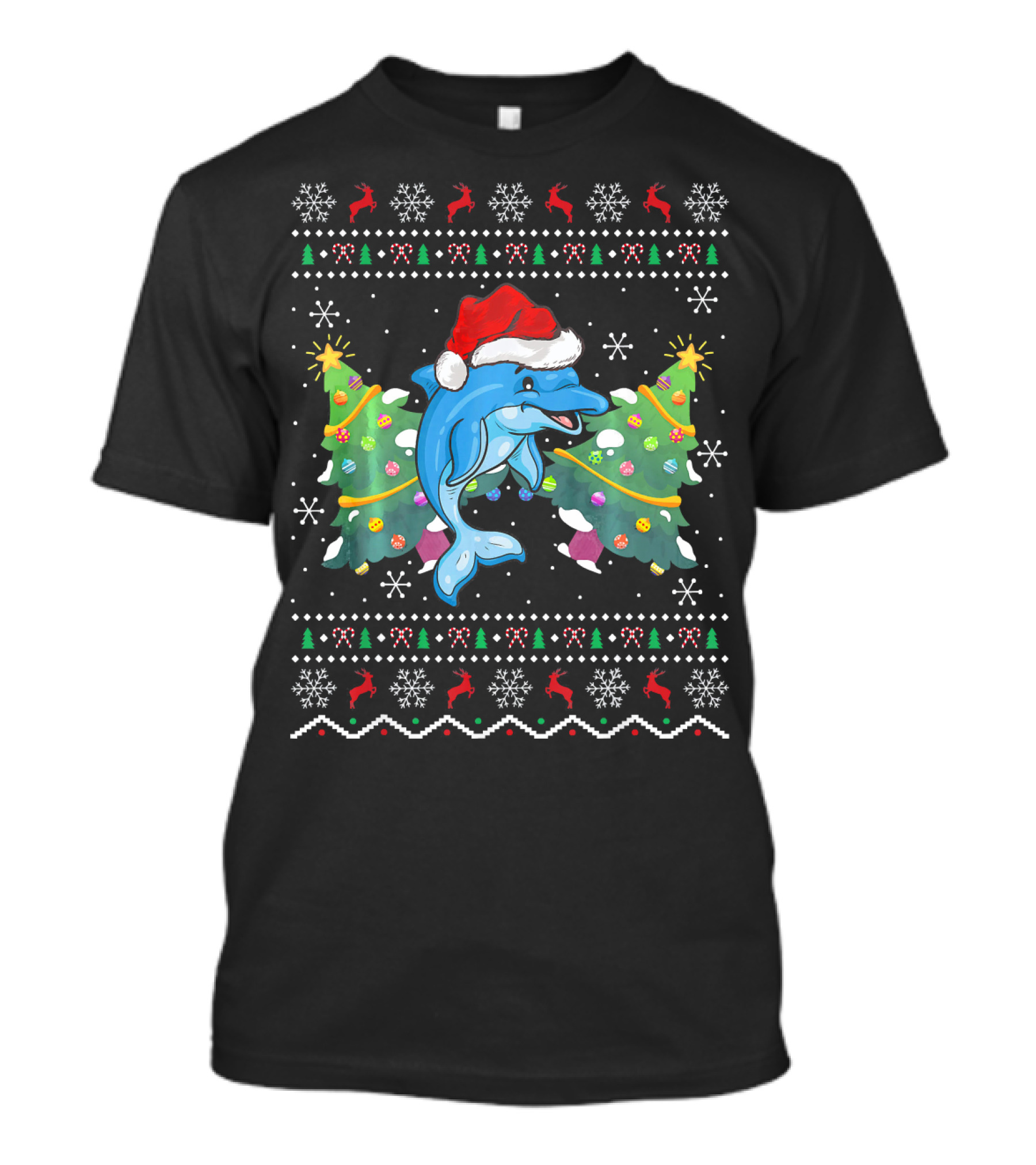 Dolphin Lover Xmas Ugly Dolphin Christmas Sweater Santa Trees Snowflakes T-Shirt