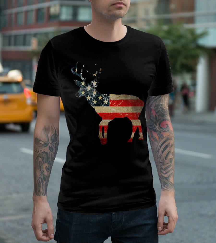 Deer Hunting American Flag Patriot Buck T-Shirt