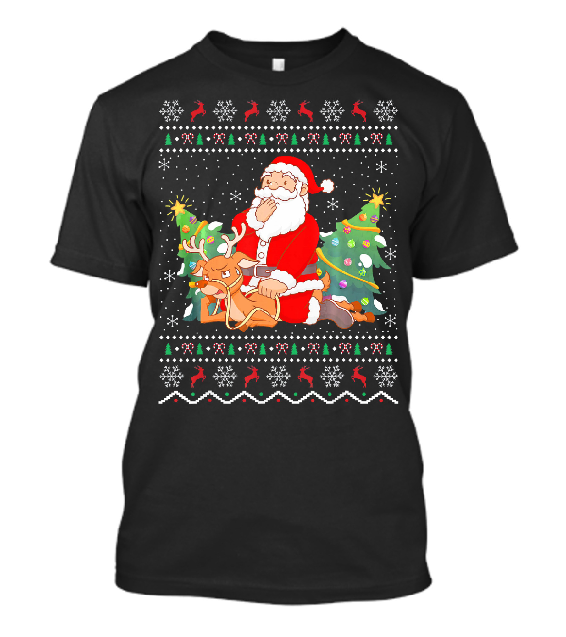 Deer Lover Santa Riding Reindeer Ugly Christmas T-Shirt