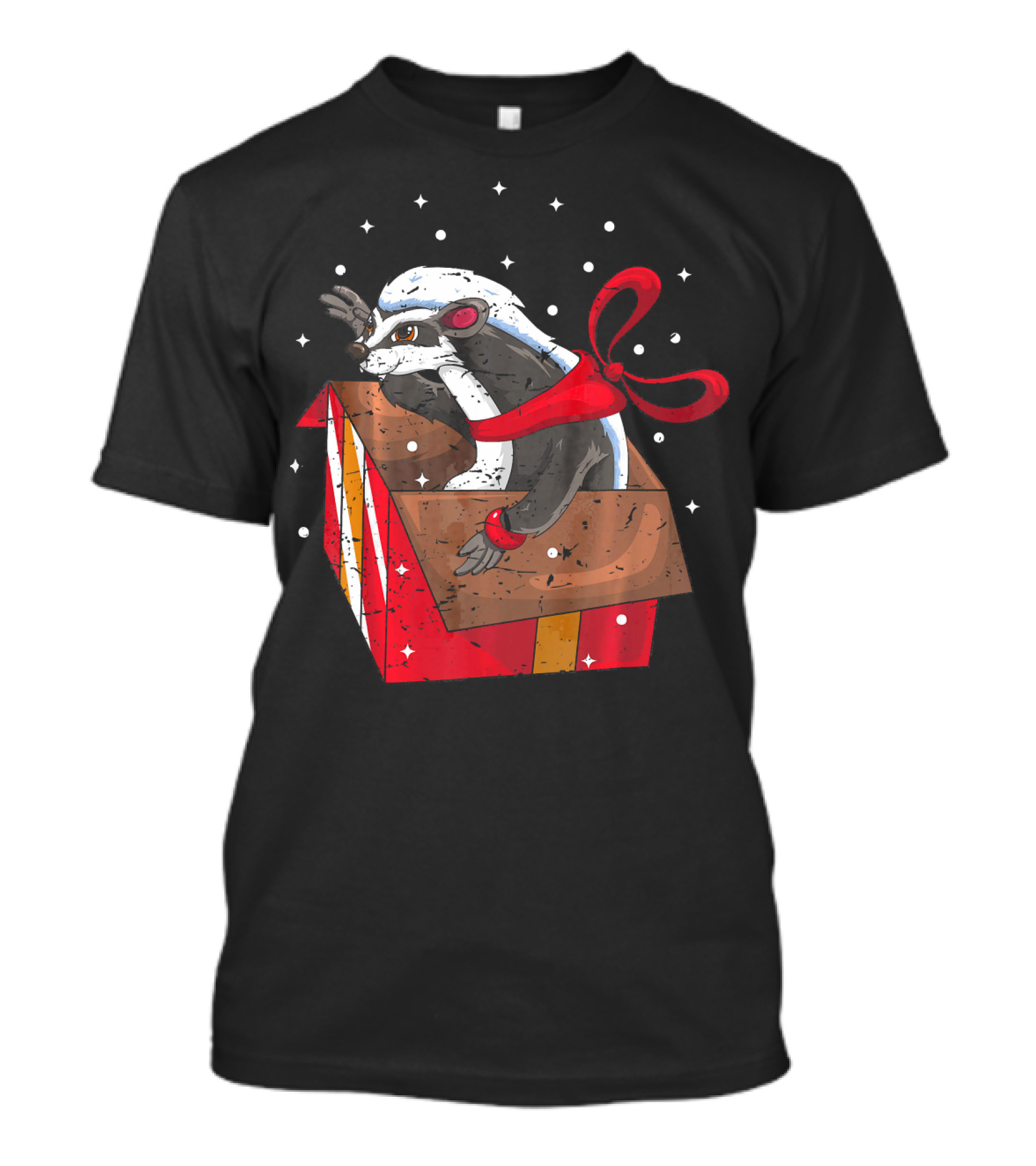 Christmas Honey Badger In Festive Gift Box With Snowflakes T-Shirt
