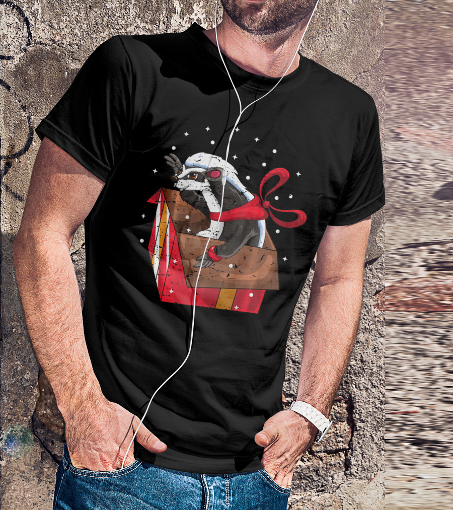 Christmas Honey Badger In Festive Gift Box With Snowflakes T-Shirt