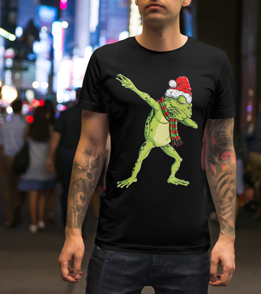 Christmas Dab Frog Santa Hat And Scarf T-Shirt