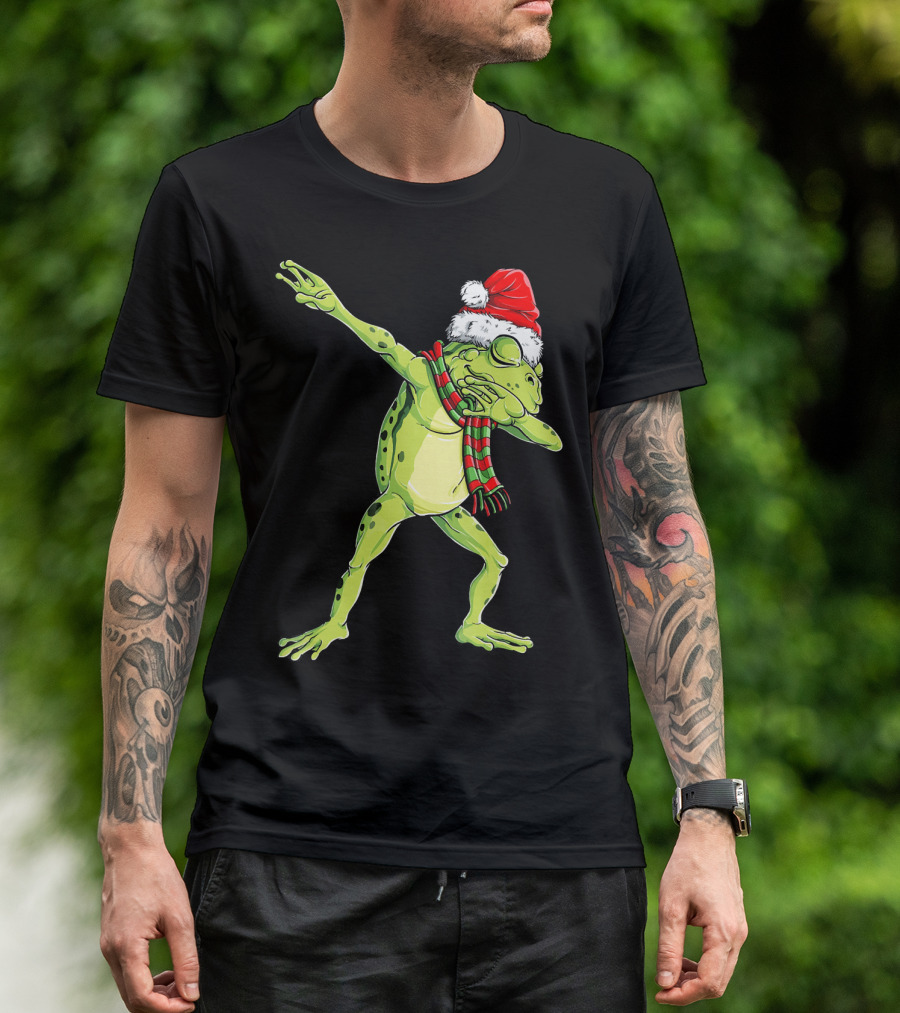 Christmas Dab Frog Santa Hat And Scarf T-Shirt