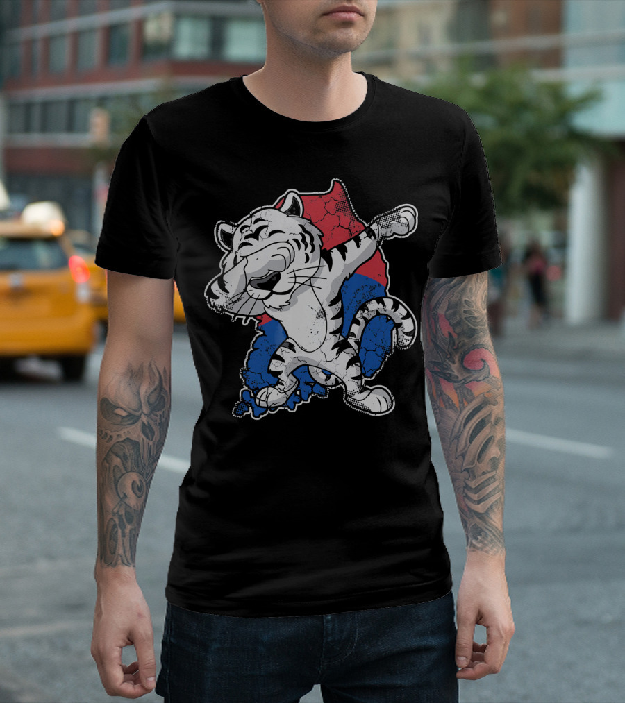 Dabbing White Tiger South Korea Map Red Blue T-Shirt