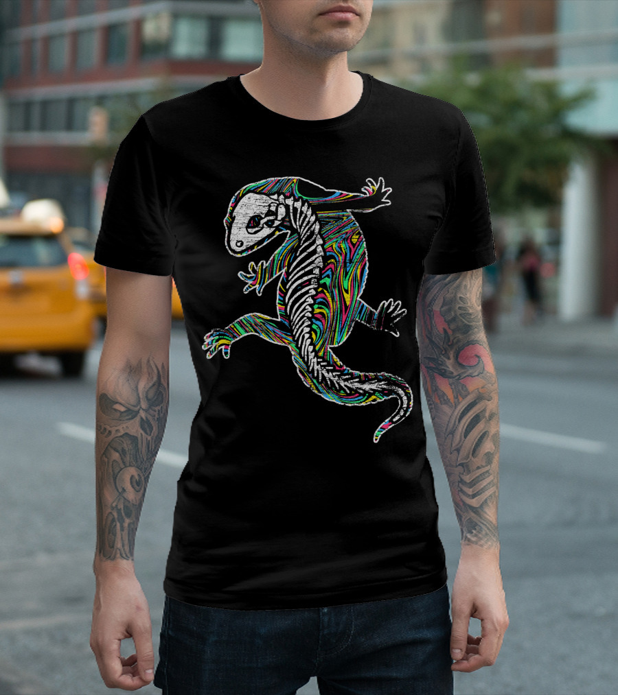 Vintage Colorful Gecko with Skeleton T-Shirt