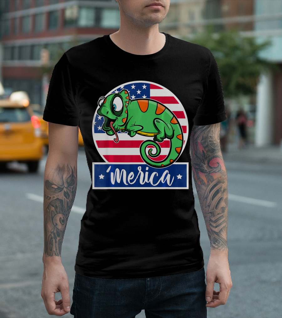 4th Of July Merica Iguana American Flag T-Shirt