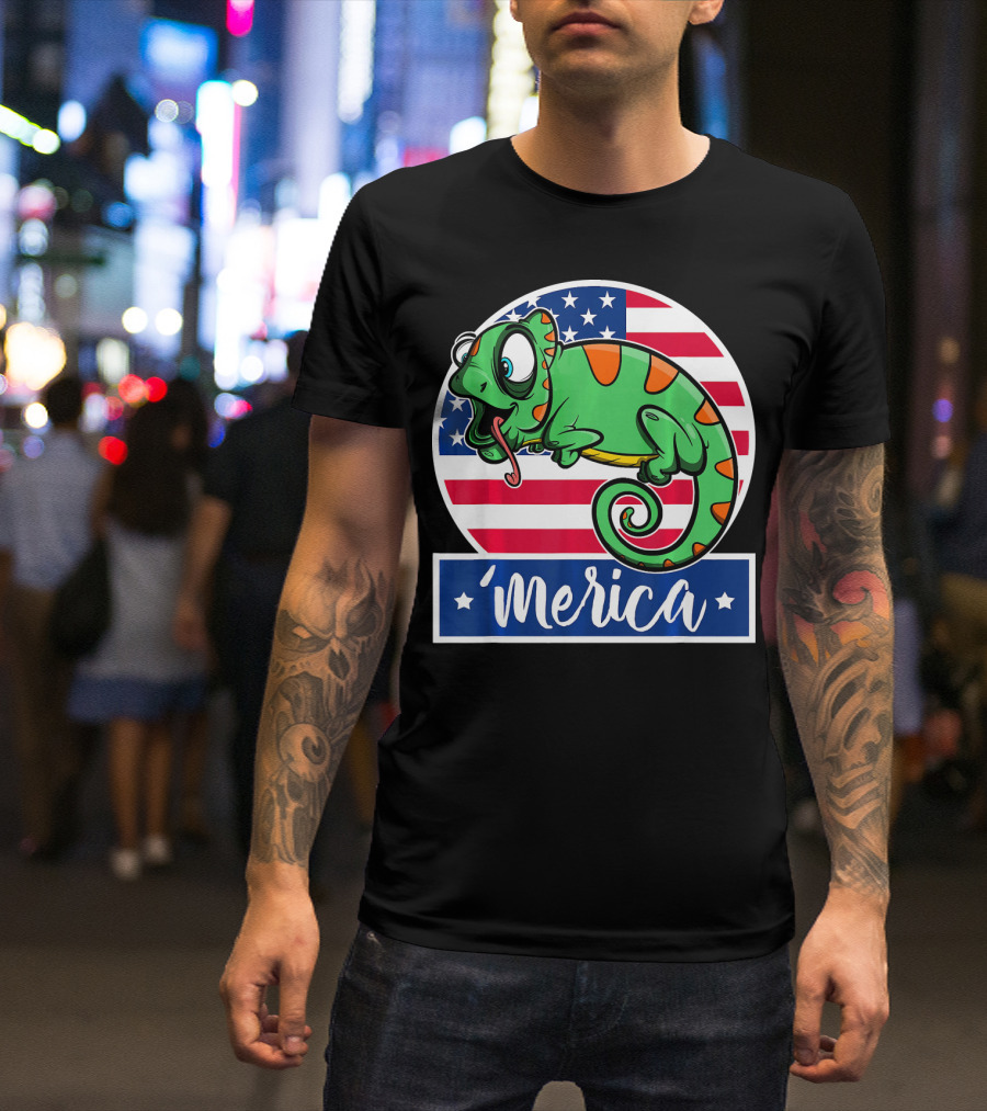 4th Of July Merica Iguana American Flag T-Shirt