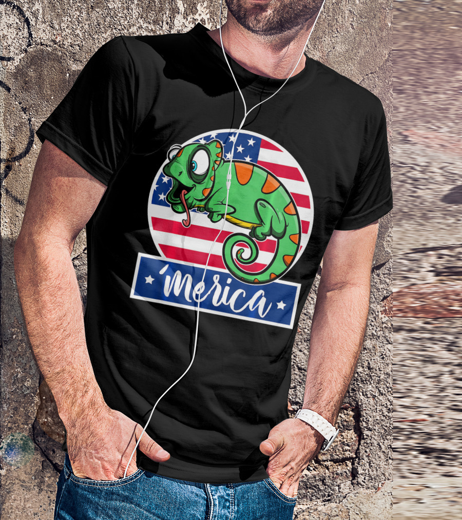 4th Of July Merica Iguana American Flag T-Shirt
