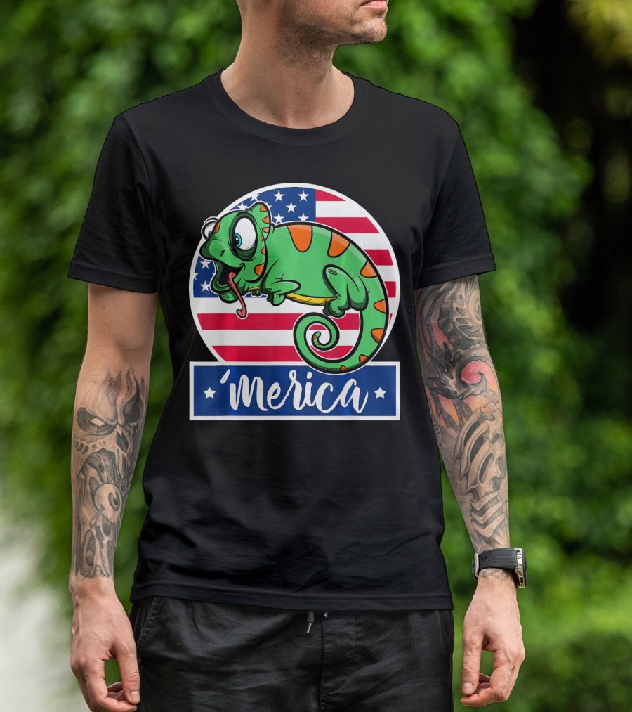 4th Of July Merica Iguana American Flag T-Shirt