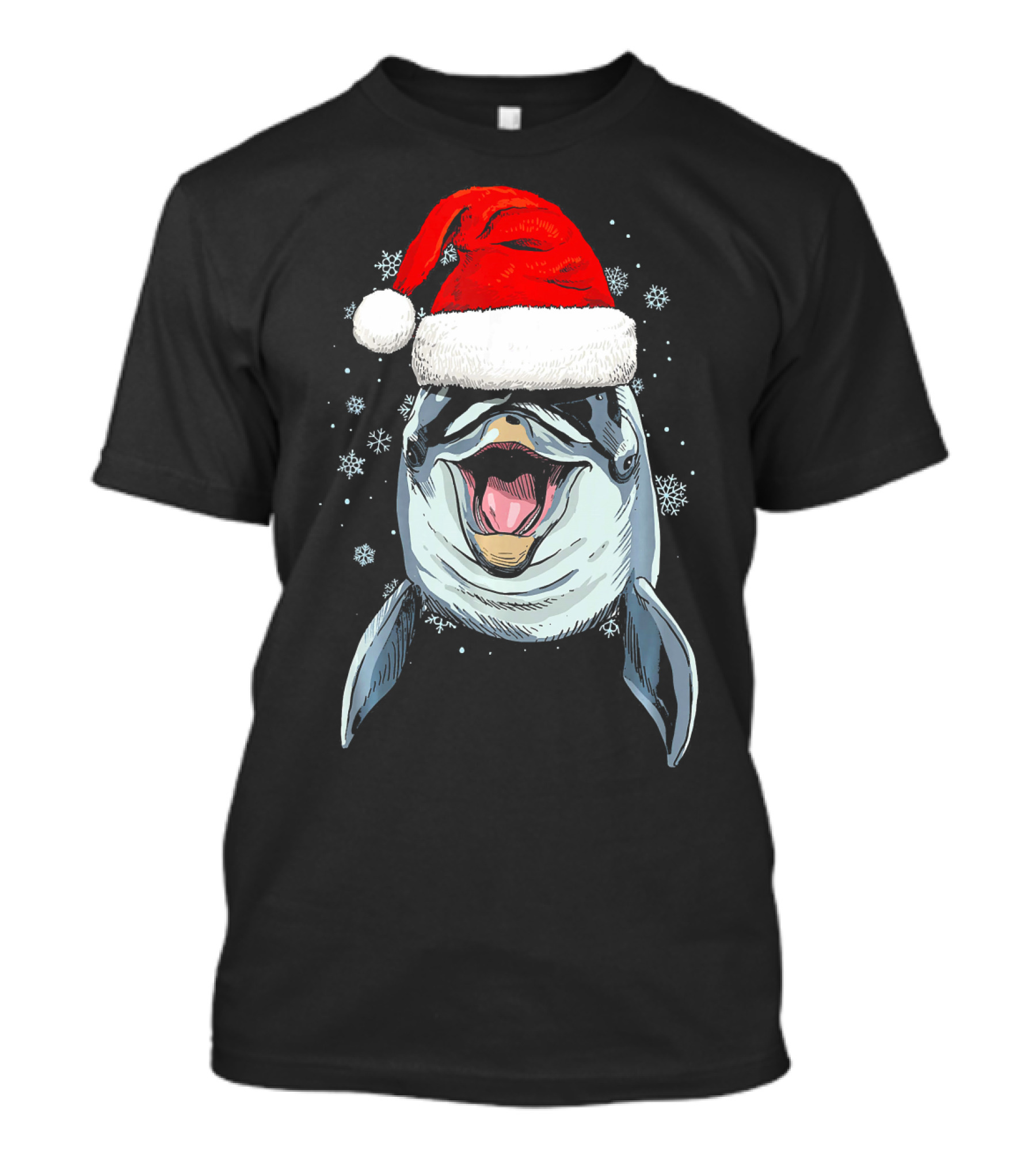 Dolphin Wearing Santa Hat Snowflakes Christmas Holiday T-Shirt