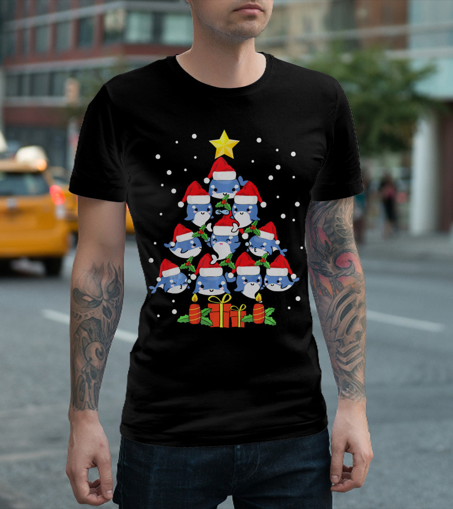 Dolphin Christmas Tree Santa Ornament Star Candles Snowflakes T-Shirt