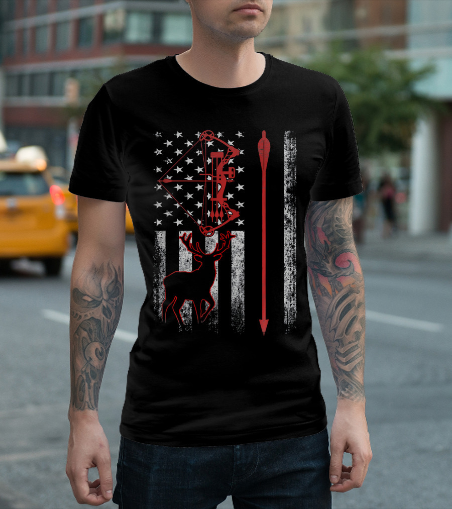 American Flag Deer And Bow Hunting USA T-Shirt