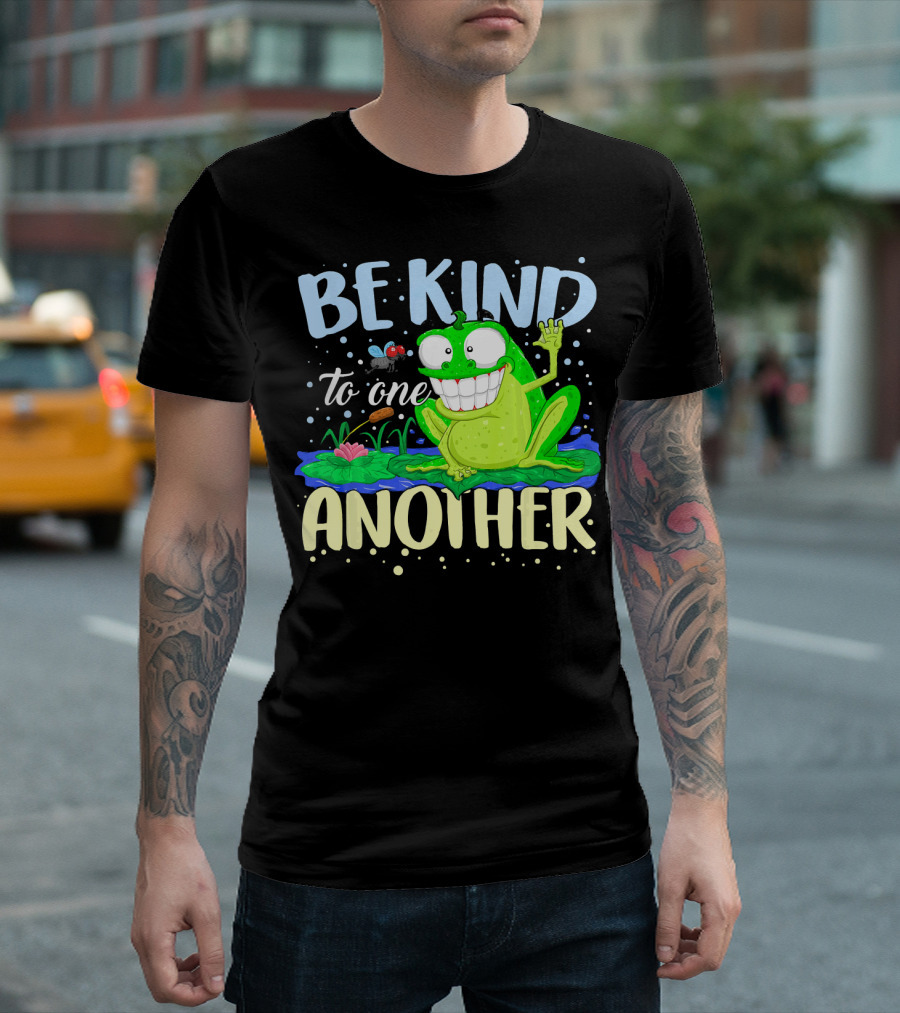 Be Kind To One Another Waving Frog Smiling on Lily Pad T-Shirt