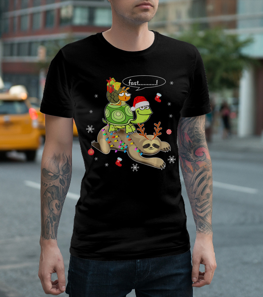 Fast Cute Sloth Reindeer Turtle Santa Snail T-Shirt